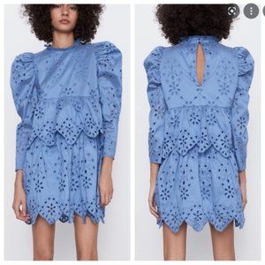Zara Eyelet Blue Tiered Dress